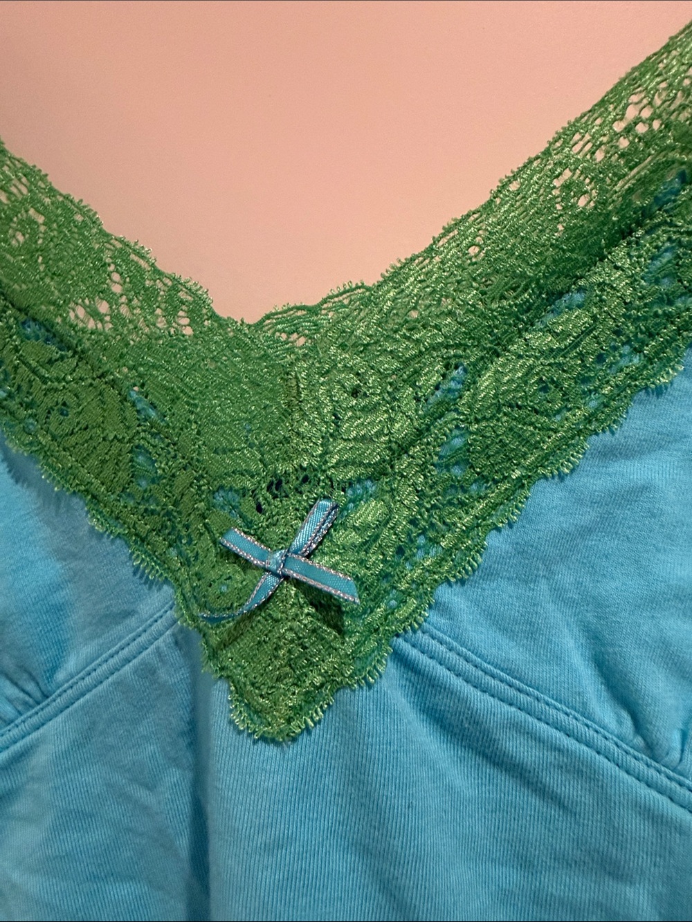 Pink Victoria secret blue and green lace cami tank size medium - Picture 3 of 4